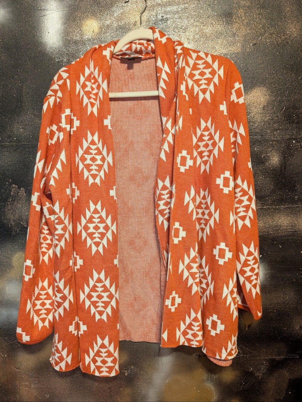 Antthony Rust and White Aztec Draped Open-Front Cardigan